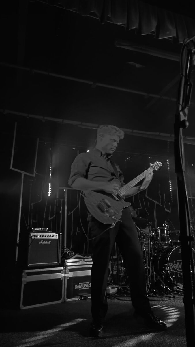 Artistic black and white shot of guitarist performing